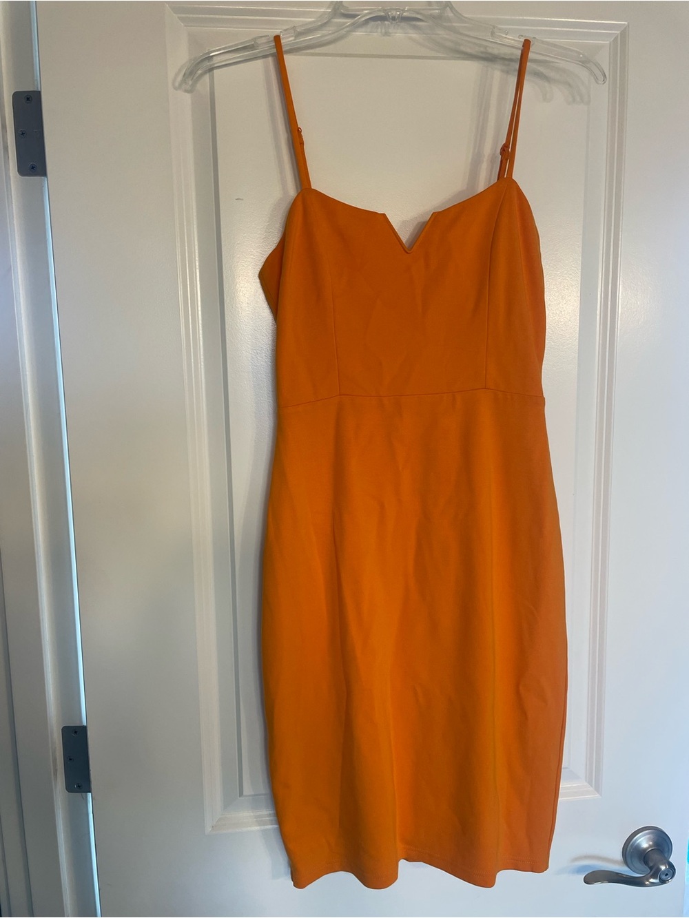 Lulu's Vibrant Orange V-Notch Spaghetti-Strap Mini Dress